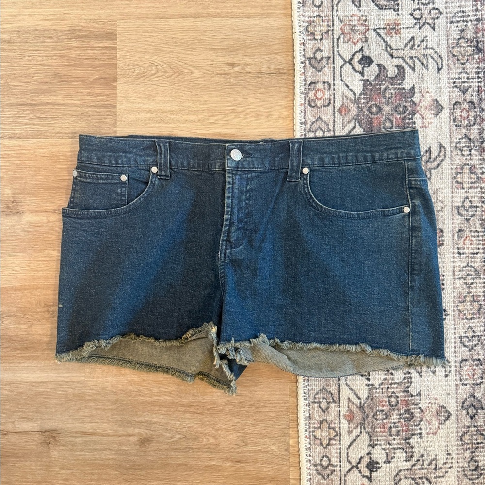 VENUS Dark Blue Frayed Jean Shorts